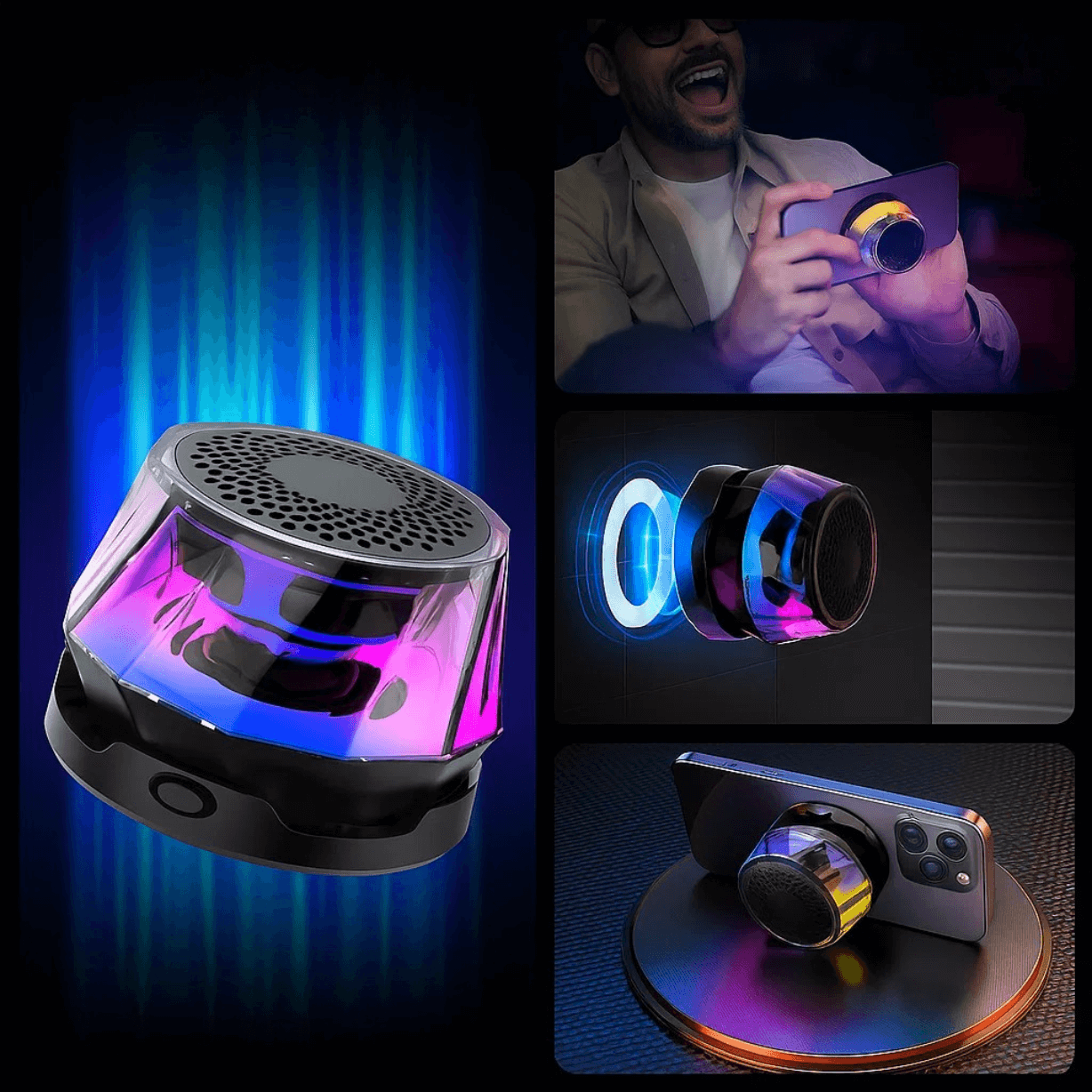 PulseGo Speaker – Música portátil con agarre magnético total