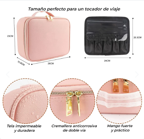 Cosmetiquera de Maquillaje Portátil Con Luz LED